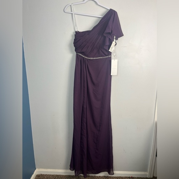 NWT Wonder by Jenny Packham plum silver beaded one shoulder maxi dress size 4 - Picture 2 of 8